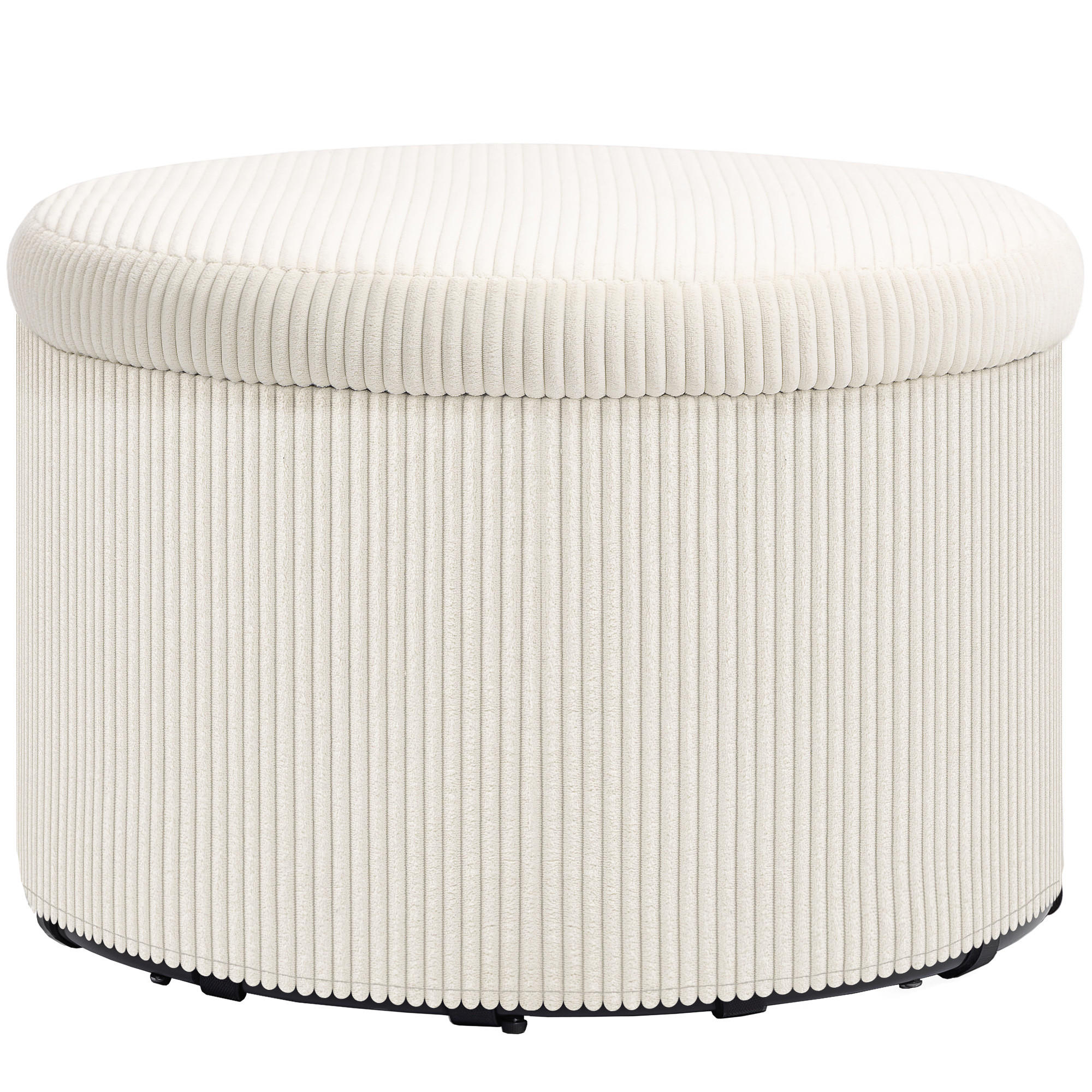 HOMCOM POUF s úložným prostorem Pouf s víkem, kulatý čalouněný pouf do obývacího pokoje