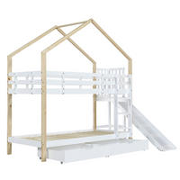 ETAGENBETT 90/200 cm Weiß+Natur mit Rutsche und 2 Schubladen - Weiß, Holz (90/200cm) - Oxeza