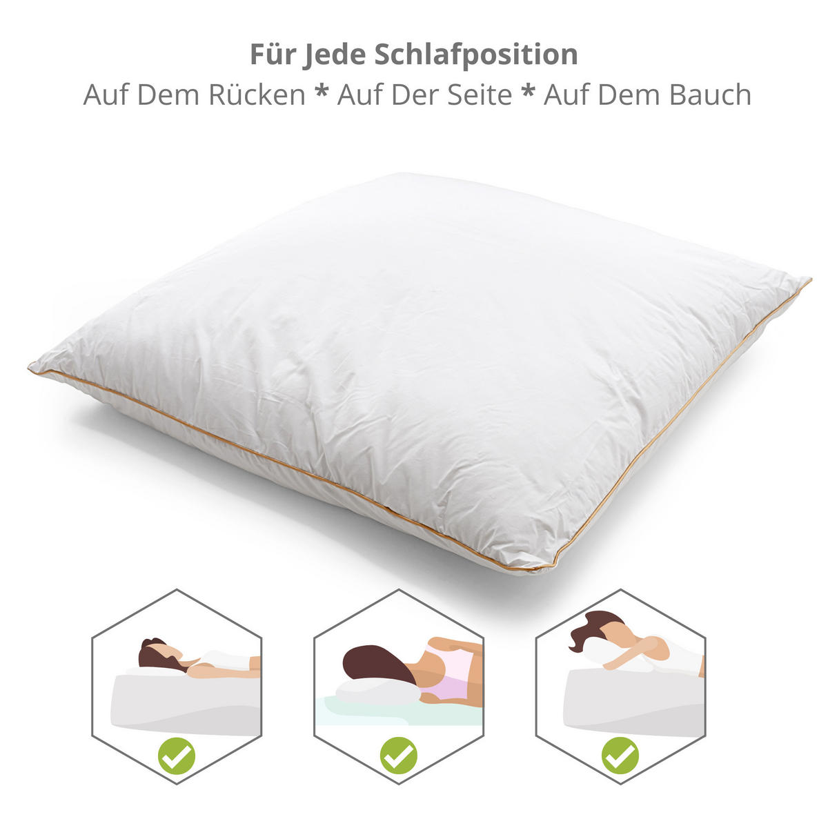 DAUNENKISSEN LUXURY BEDDING, Baumwolle - Weiß, Textil (80/80cm) - WOODEK