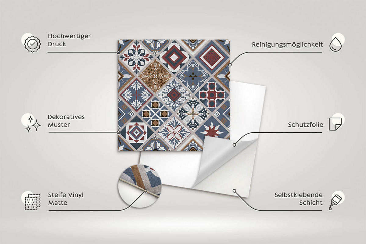 FLIESENAUFKLEBER 9 Stück 30x30 cm selbstklebend Rauten - Grau, Textil (30/1.6/30cm) - TULUP