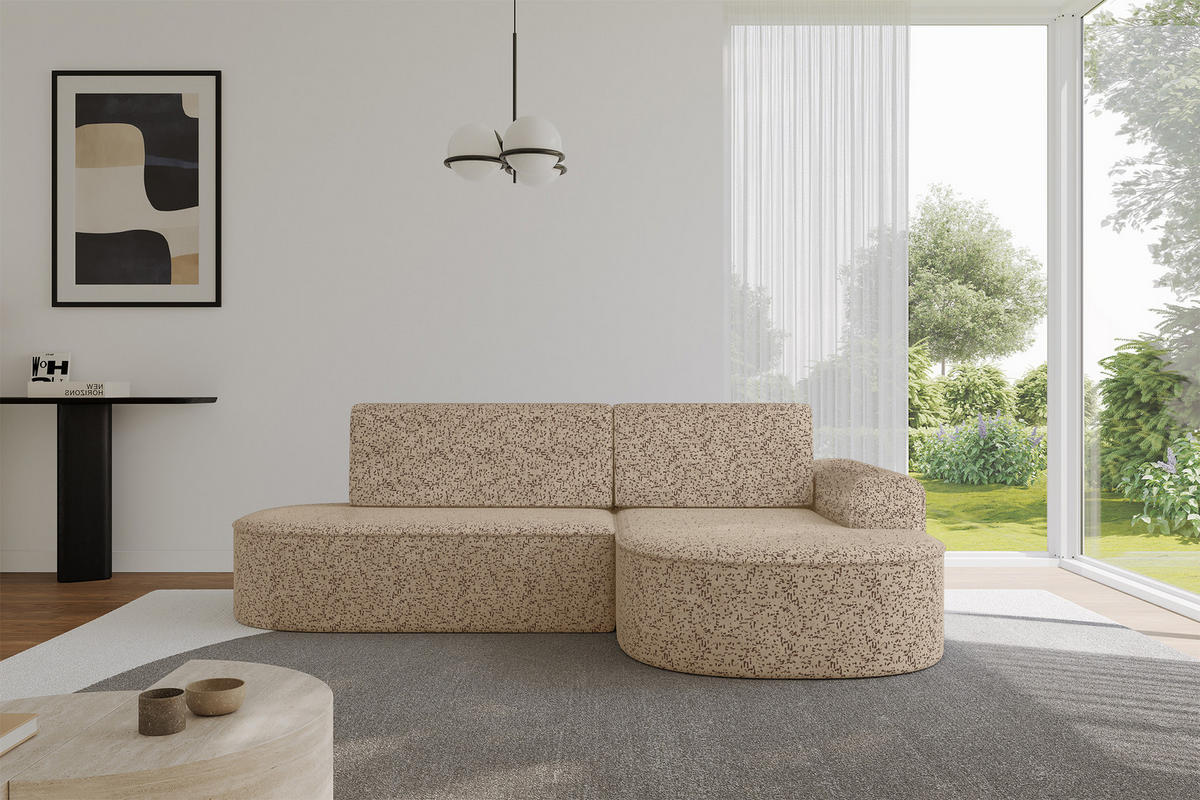 ECKSOFA mit Schlaffunktion und Bettkasten Ottomane Rechts MARI-L1-S - 283x167x85 cm Braun Tissu - Schwarz/Braun, Holzwerkstoff/Kunststoff (167/283cm) - ALTDECOR