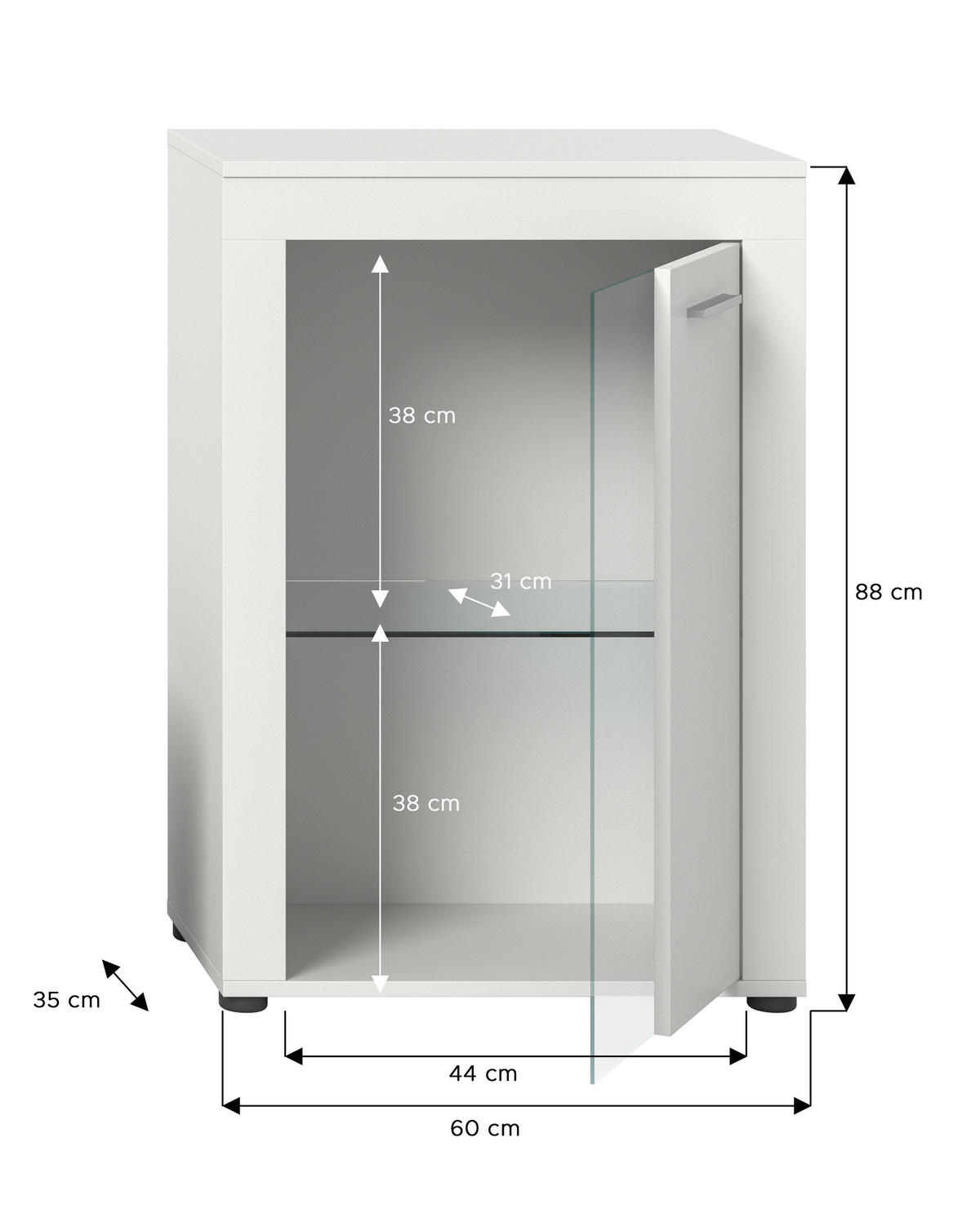 VITRINE JAM (B/H/T: ca. 60/86/35 cm) in weiß/weiß - Weiß, Holzwerkstoff (60/86/35cm)