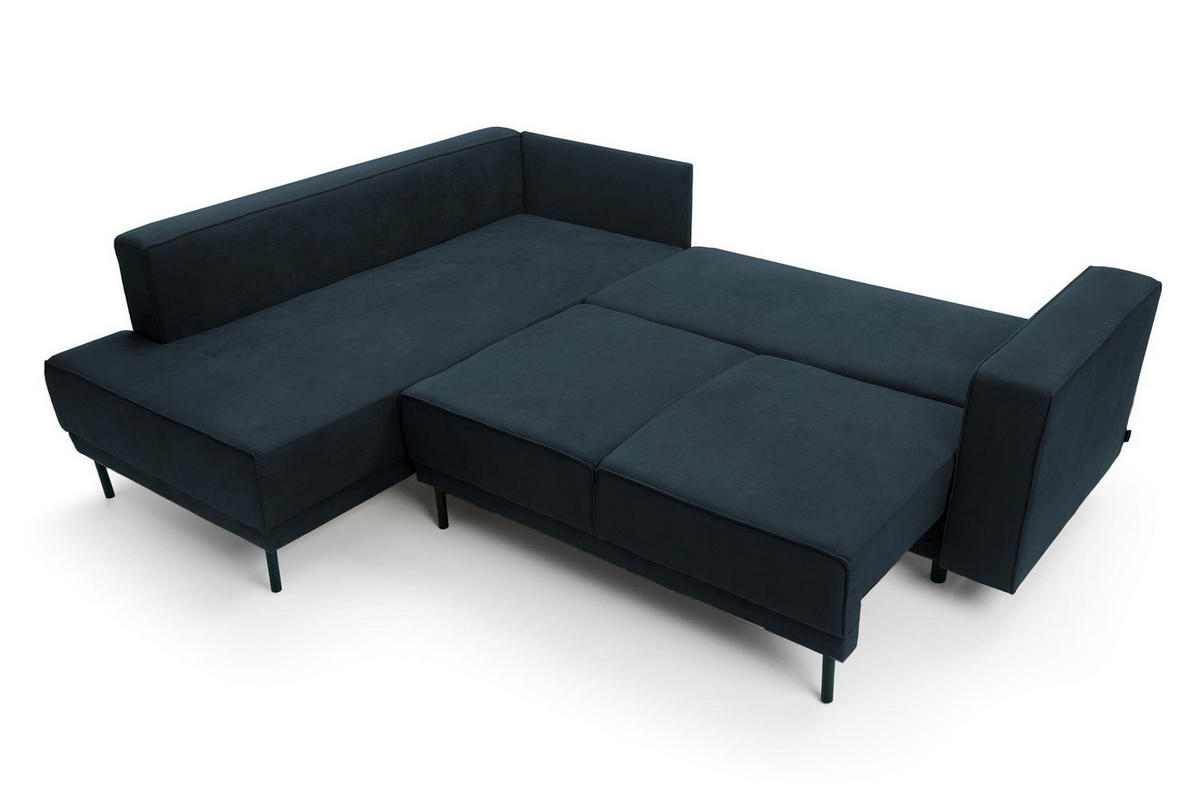 ECKSOFA Rodario Dunkelblau Velours - Schwarz/Dunkelblau, Textil/Metall (247/187cm) - Selsey