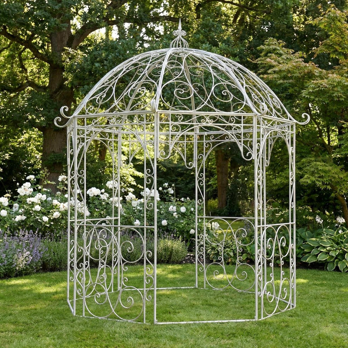 PAVILLON Liv Antik 284x263x313cm Metall Antik-Weiß Gartenpavillon - Weiß, Metall (284/313/263cm) - DELUKE
