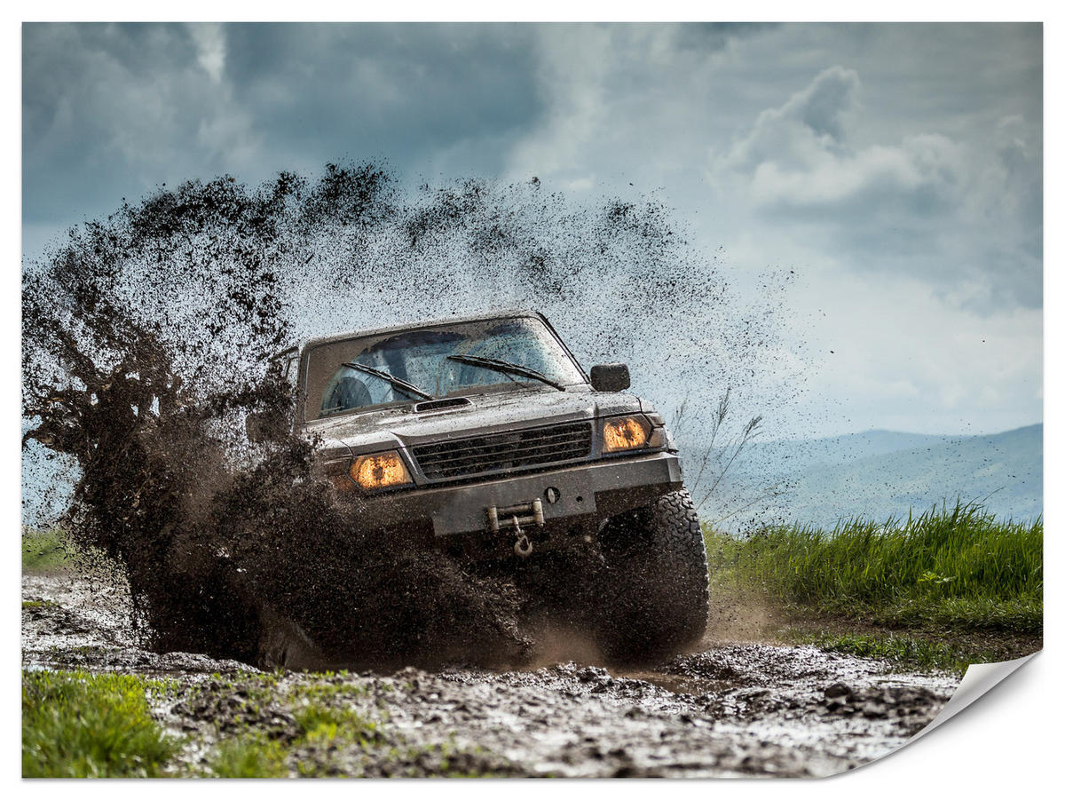 FOTOTAPETA Pre Študentskú Izbu Jeep Blatistý Horský Terén 450 x 315 cm - hnedá/čierna, papier (450/315cm) - Muralo