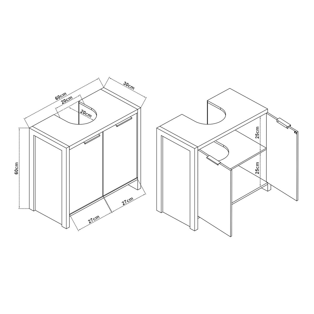 WASCHBECKENUNTERSCHRANK Namsskogan - Walnussfarben/Schwarz, Holzwerkstoff/Metall (60/60/30cm) - [en.casa]