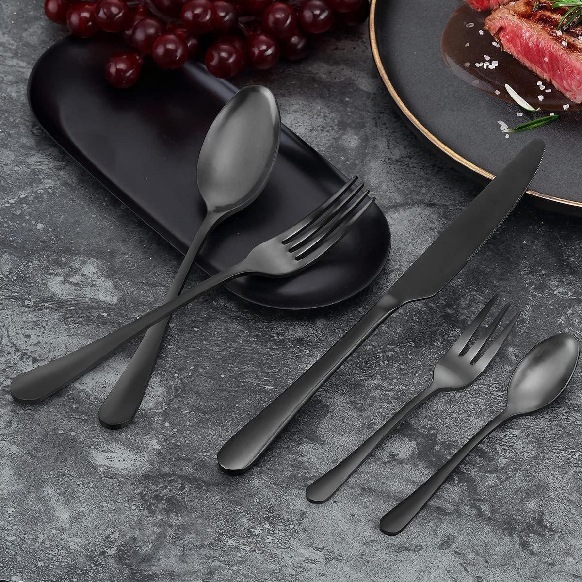 BESTECK Set 60-teilig Schwarz Mattiert - Schwarz, Metall
