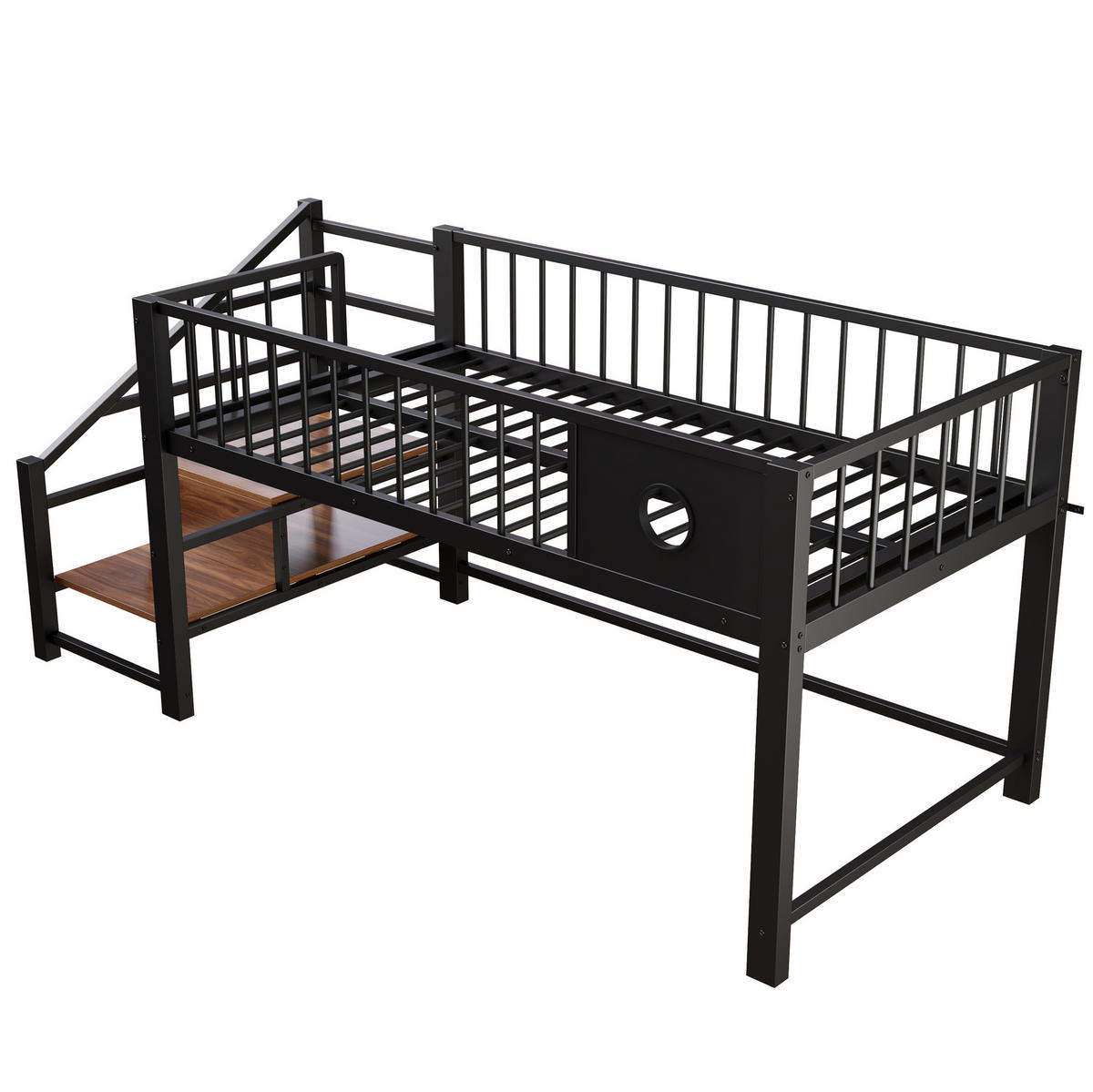KINDERHOCHBETT 90/200 cm Schwarz aus Metall mit Stauraumleiter ohne Matratze - Schwarz, Metall (90/200cm) - MIVRAY