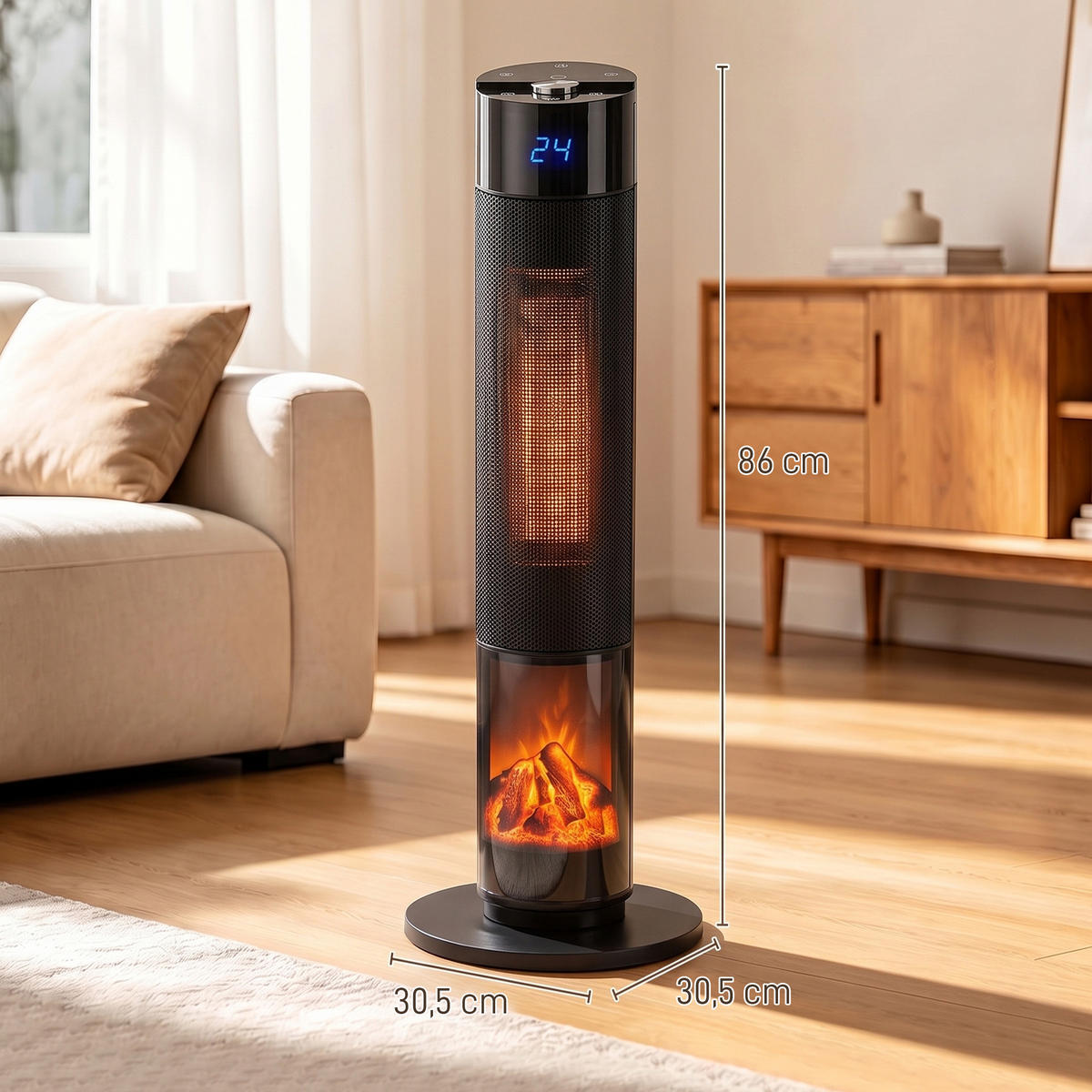 STANDHEIZER ABS Keramik Schwarz - Schwarz, Kunststoff (30.5/86/30.5cm) - HOMCOM