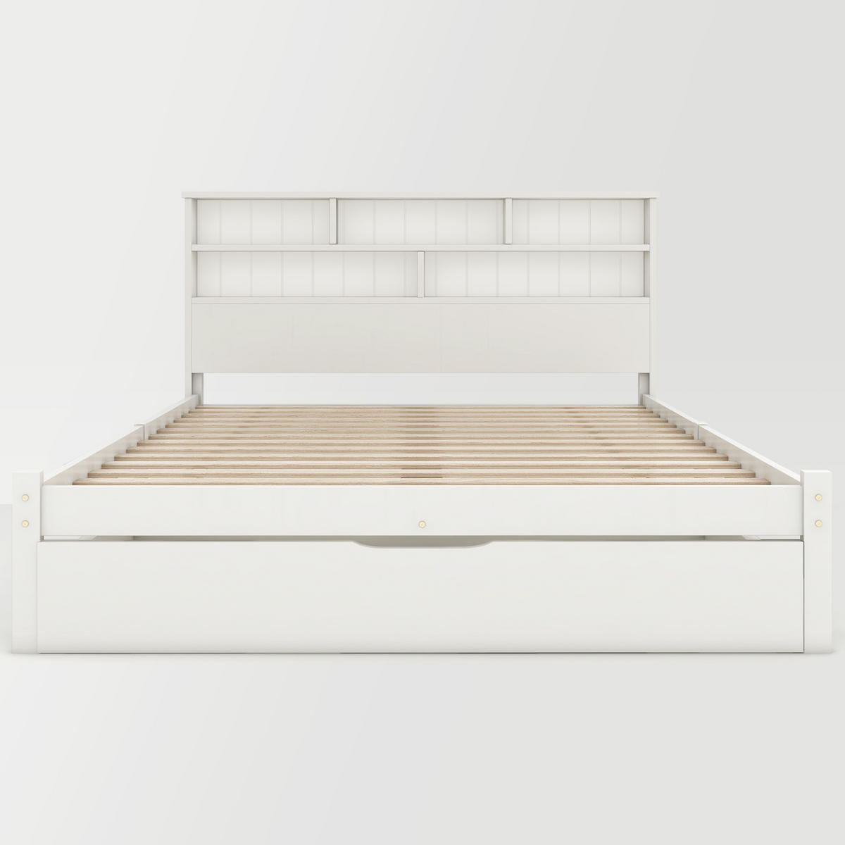 DOPPELBETT 140/200 cm Weiß mit Schubladen und Bücherregal-Design - Weiß, Holz (140/200cm) - OKWISH