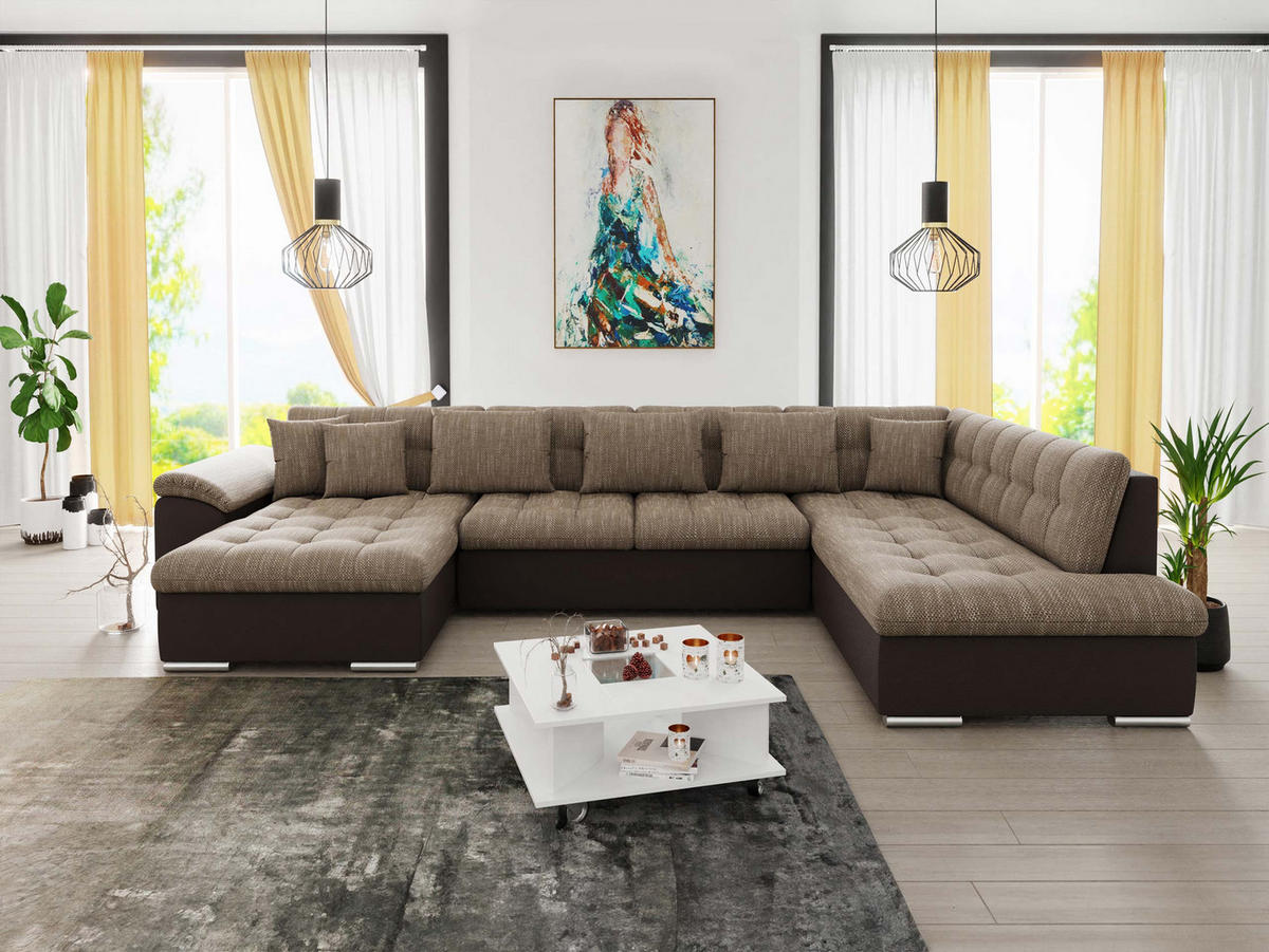 WOHNLANDSCHAFT Niko Bis, Seite: Links - Hellbraun, Holz/Textil (348/76/205cm) - MIRJAN24