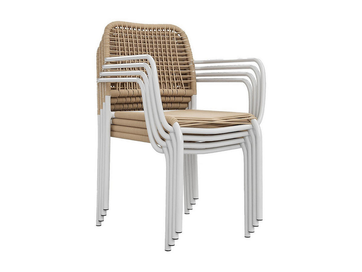 GARTENESSGRUPPE im Set - 2 Personen - Metall - Beige, Weiß - - Beige/Weiß, Metall - Vente-Unique