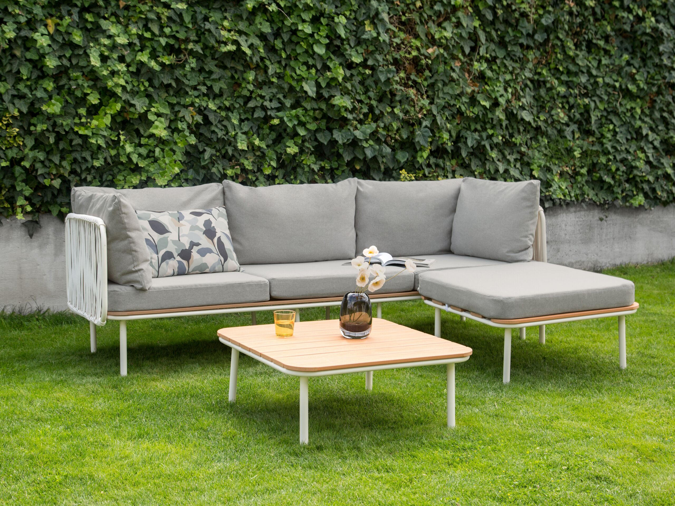 LOUNGE-SET 3-sitzer Aluminium Grau Senise - Hellbraun/Weiß, Metall - Beliani
