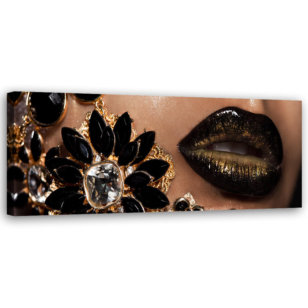 WANDBILD schwarze lippen - Schwarz, Textil (90/30cm) - Feeby