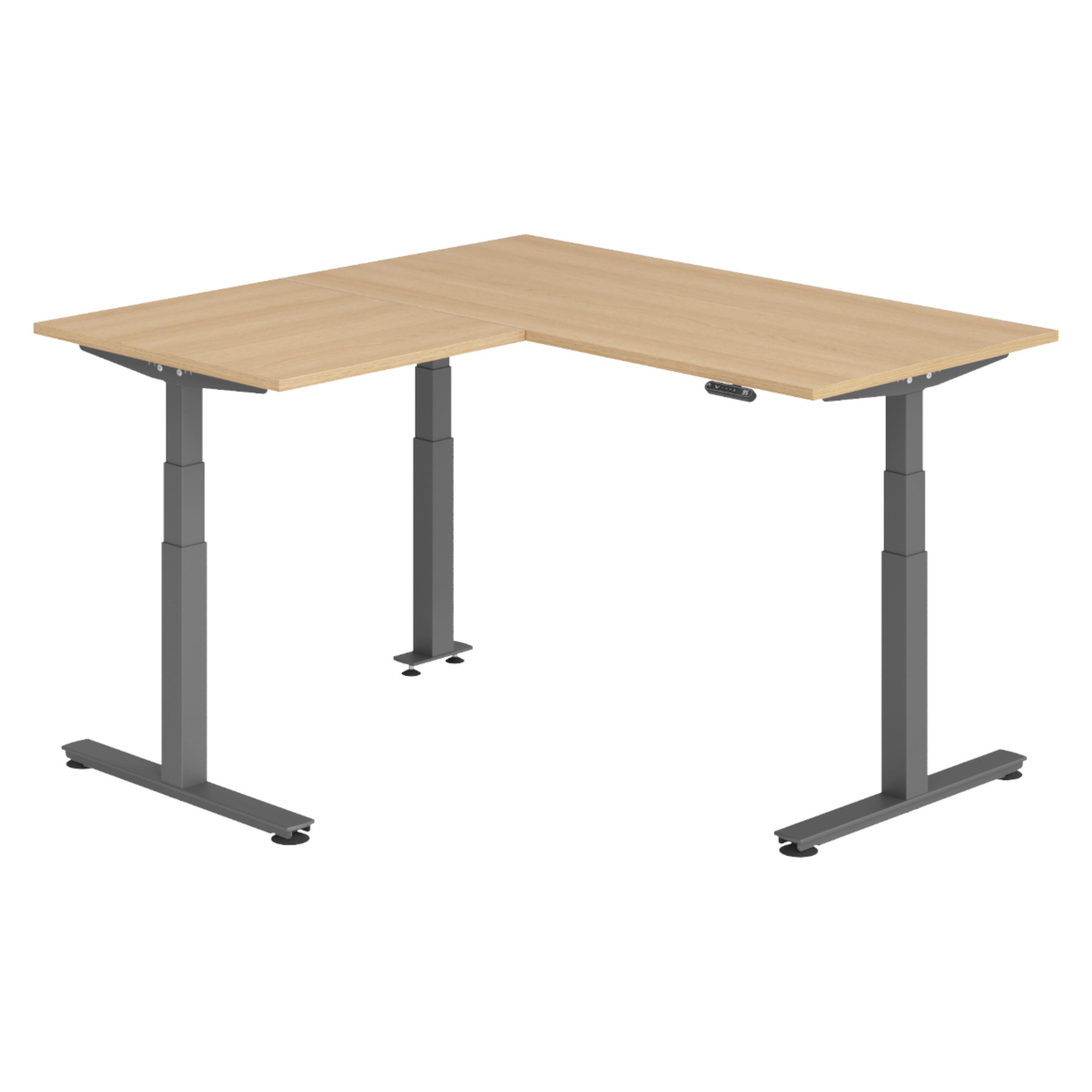ECKSCHREIBTISCH elektrisch höhenverstellbar L-Form 160/160/74 cm in Eichefarben/Graphitfarben - Eichefarben/Graphitfarben, Holzwerkstoff (160/160/74cm) - bümö
