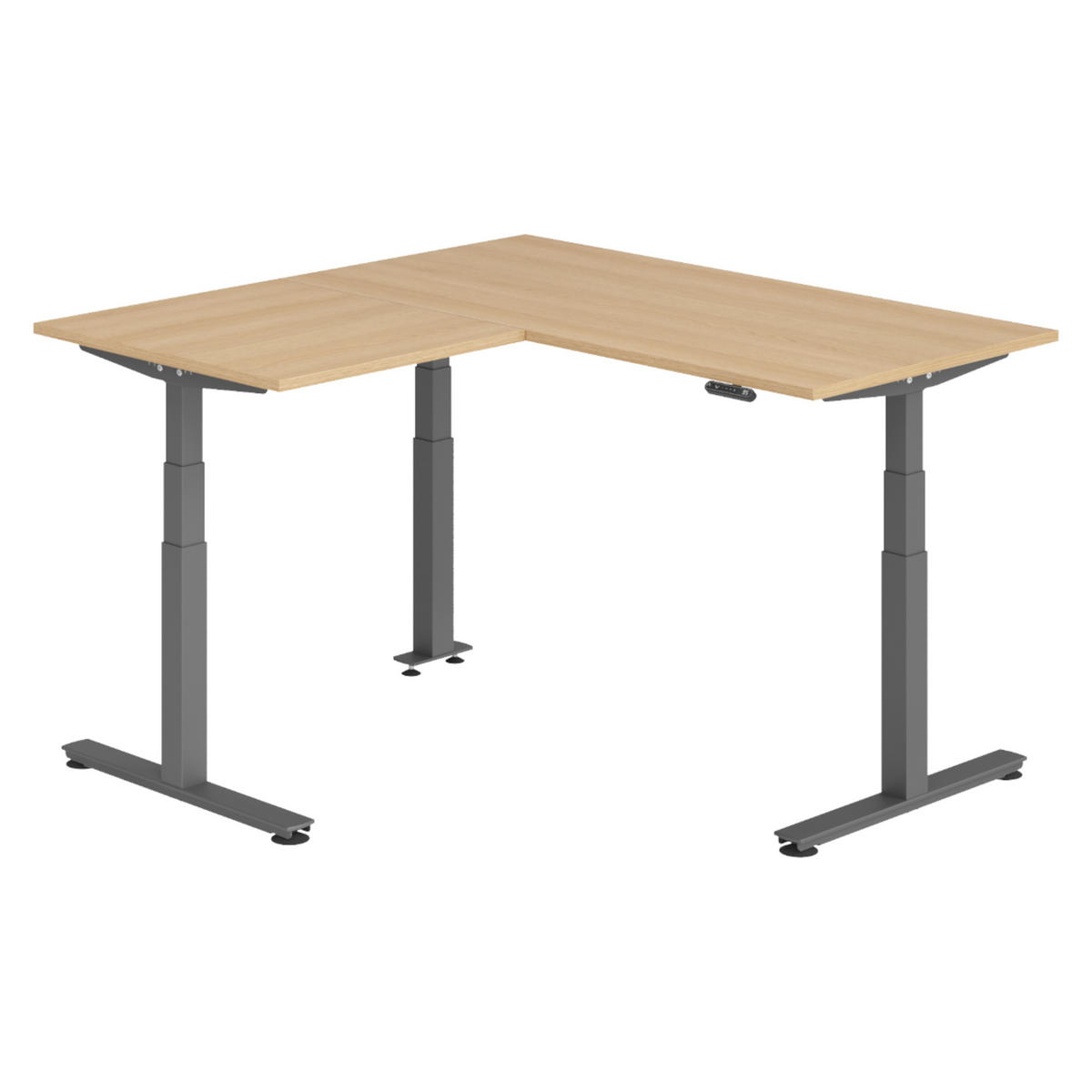 ECKSCHREIBTISCH elektrisch höhenverstellbar L-Form 160/160/74 cm in Eichefarben/Graphitfarben - Eichefarben/Graphitfarben, Holzwerkstoff (160/160/74cm) - bümö