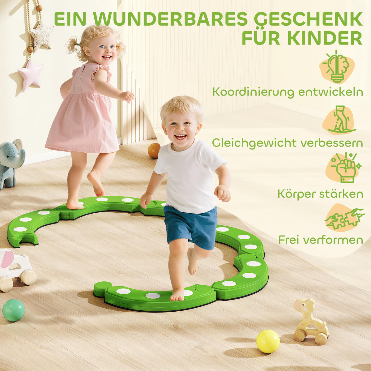 KINDER-SCHWEBEBALKEN TPE Kunststoff Grün - Grün, Kunststoff (101/7/101cm) - AIYAPLAY