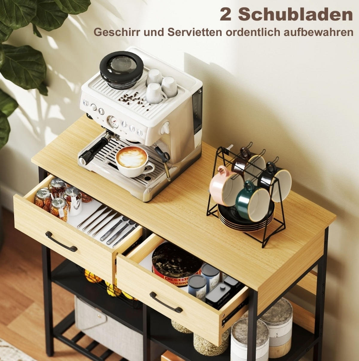 SIDEBOARD aus Holzwerkstoff 90x40x91 cm Naturfarben mit 2 Schubladen und 3 offenen Fächern im Industrial-Stil - Naturfarben, Holzwerkstoff (90/91/40cm) - Modfu