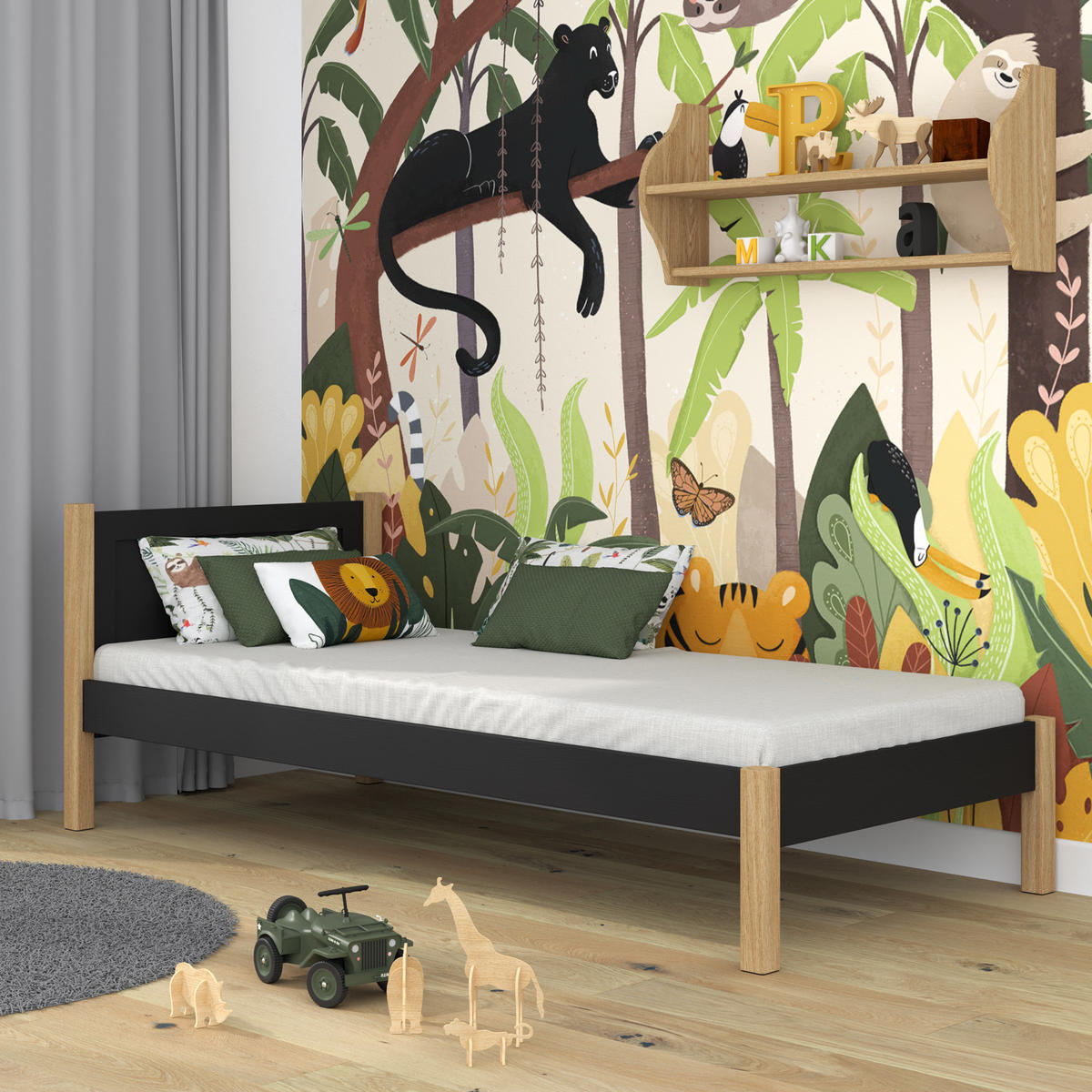 BETT N02 Schwarz / Eiche Natur 120/200 - Schwarz/Eiche Artisan, Naturmaterialien/Holz (120/200cm) - N-Wood