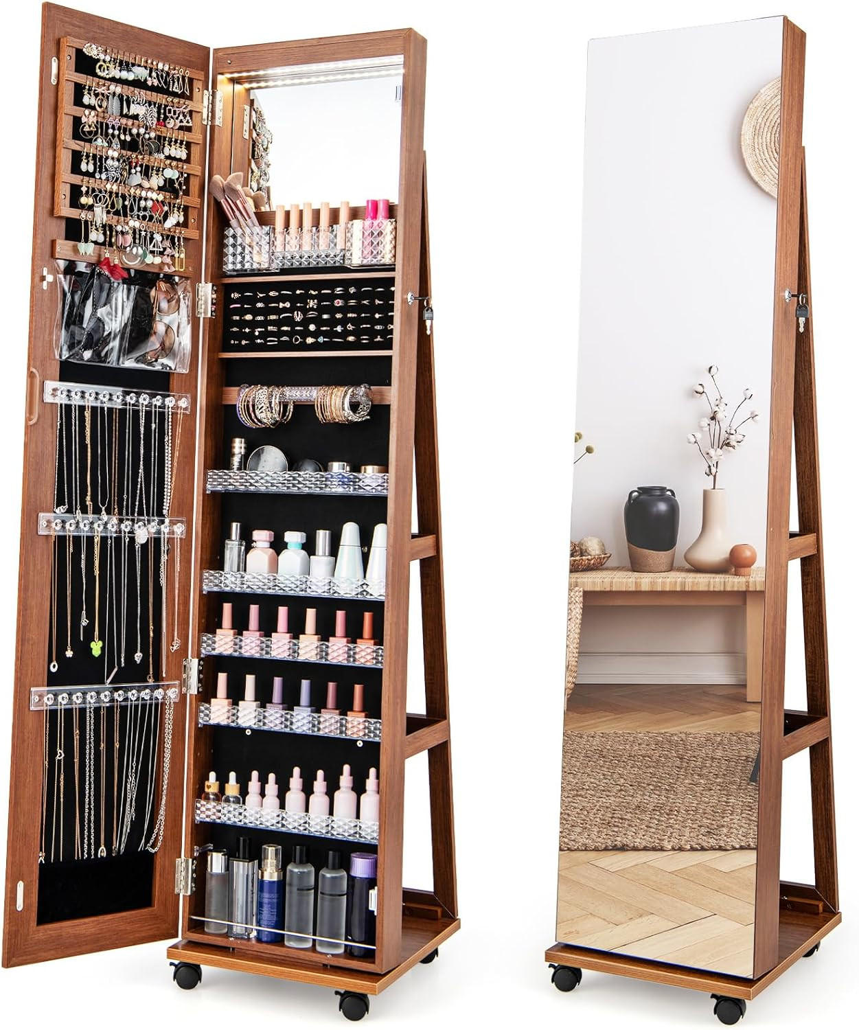 Costway Schmuckschrank Braun 40x163x38 cm