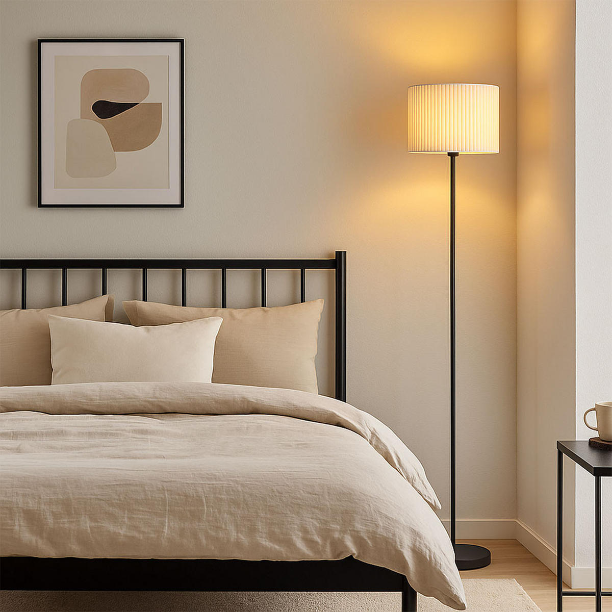 LED STEHLEUCHTE Textil Natur Schwarz - Beige, Metall (38/38/152cm) - Globo Lighting