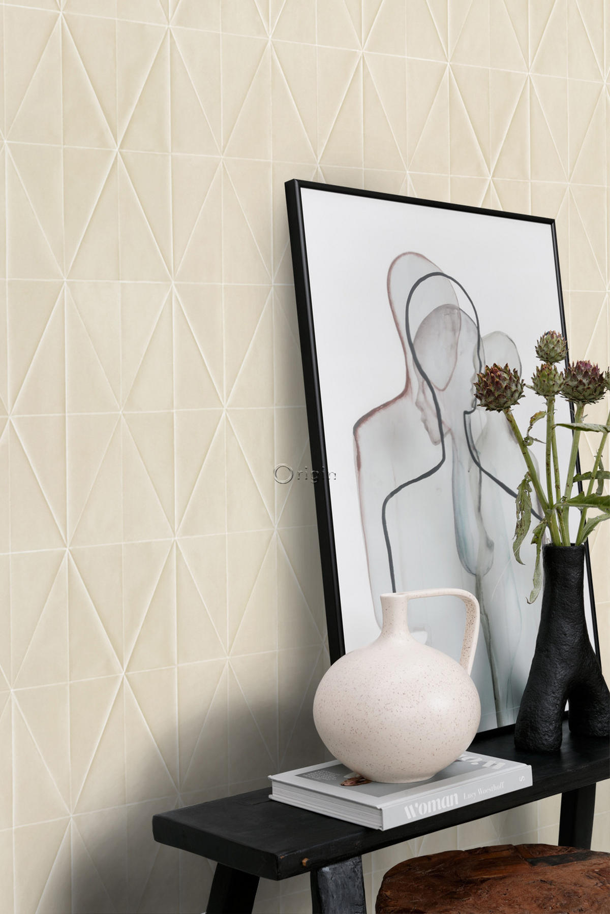 TAPETE Origami-Muster 53 cm x 10.05 m - Beige, Papier (53/1000cm) - Origin Wallcoverings