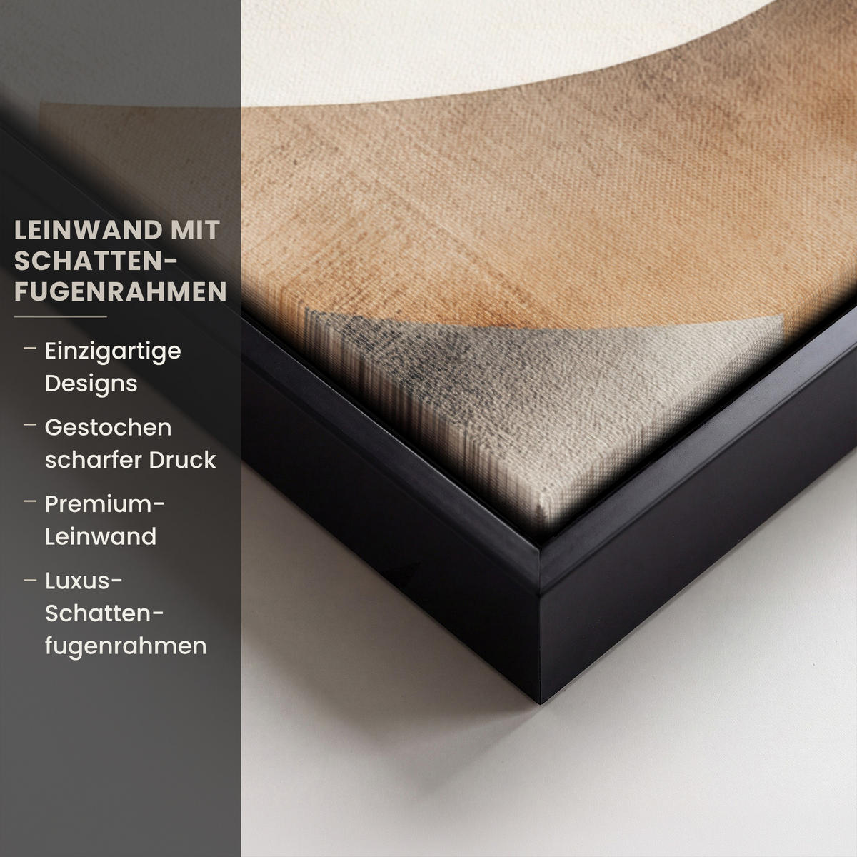 LEINWAND Bilder mit Rahmen - Abstrakt - Wellen - Schwarz - Verwittert - 70x100 - Trüffeleichefarben, Textil (70/100cm) - MuchoWow