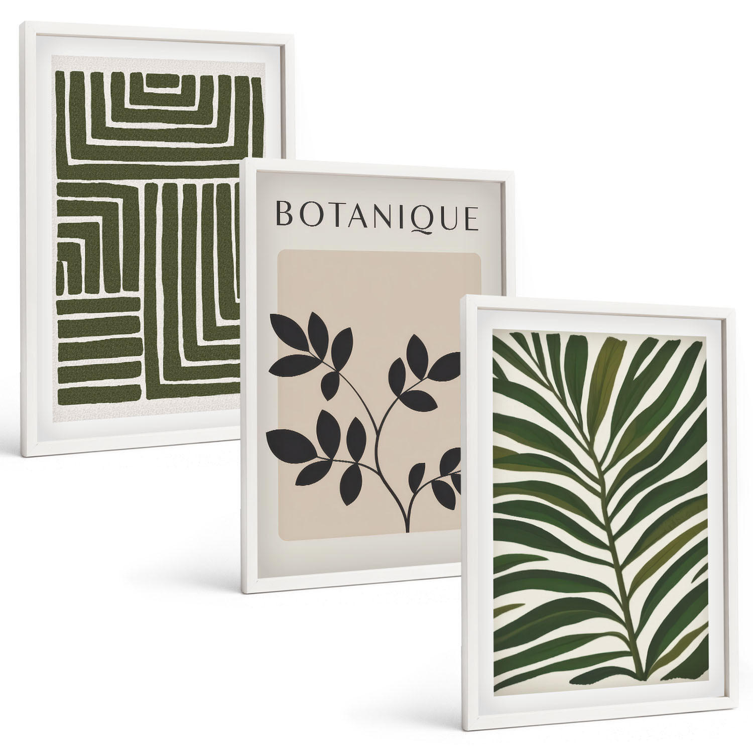 BILDER SET 3er Set - 40x60 cm Weißer Rahmen - Botanischer Boho-Minimalismus - Weiß, Kunststoff (40/60cm) - TULUP