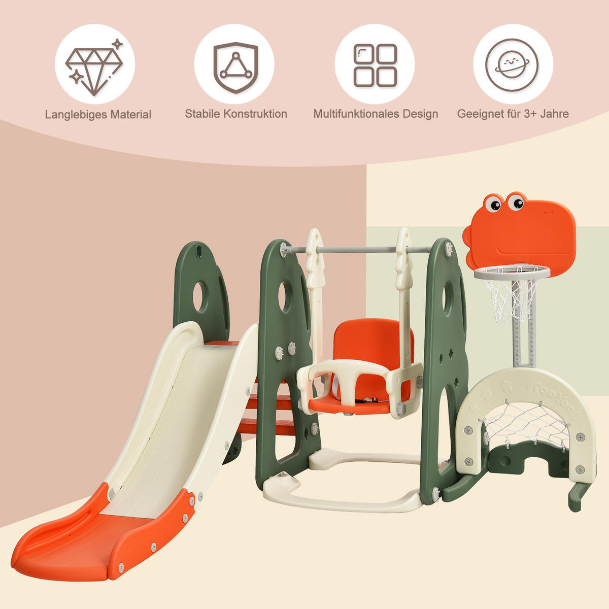 SPIELPLATZ kinder 6 in 1 Orange - Orange, Kunststoff (182/120/172cm) - COSTWAY