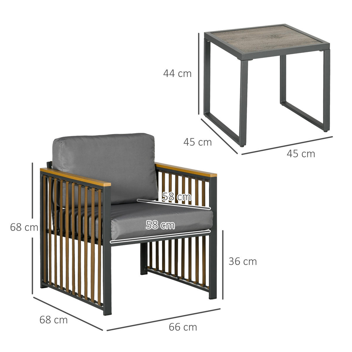 GARTENMÖBEL-SET 3-tlg., Bistro-Set inkl. Couchtisch, 2 Stühle, für Terrasse, Grau - Grau, Kunststoff - Outsunny