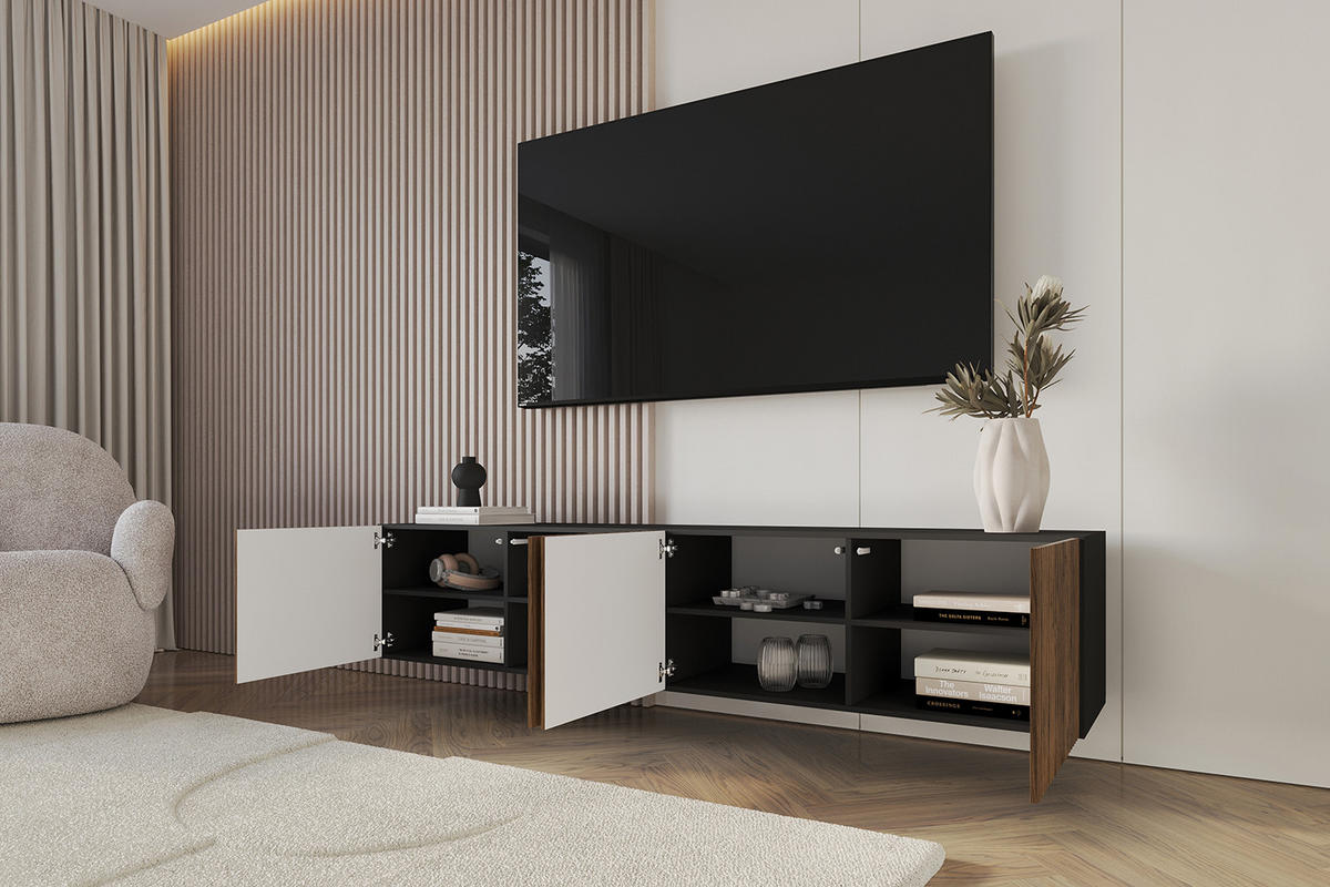 LOWBOARD NOA-2-W 2x100x40x41 cm - Schwarz / Katania - Eiche Wotan, Holzwerkstoff (200/40/41cm) - ALTDECOR