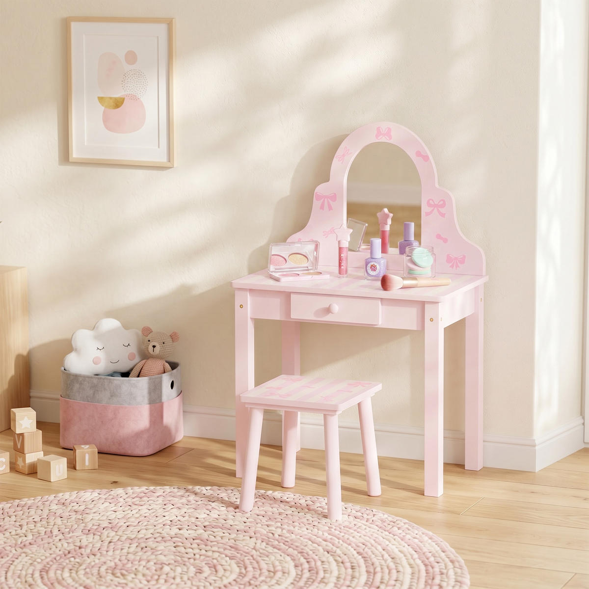 SCHMINKTISCH mit Schubladen Rosa 34.0/55.0/82.0 cm - Pink, Holzwerkstoff (55/82/34cm)