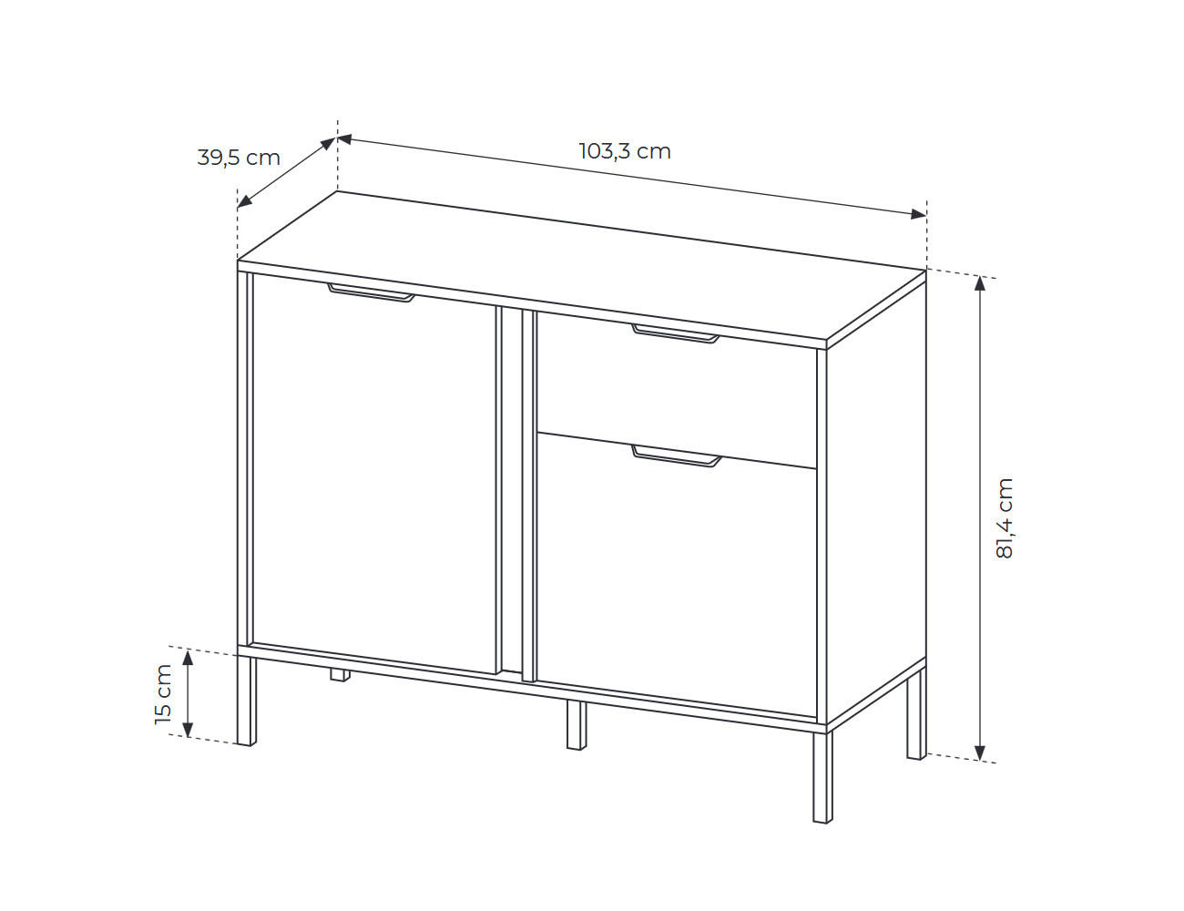 Thumbnail - Feldmann-Wohnen Sideboard, Anthrazit, Holz, 2 Fächer, 1 Schubladen, Rechteckig, 103.3x81.4x39.5 cm, Wohnzimmer, Kommoden...