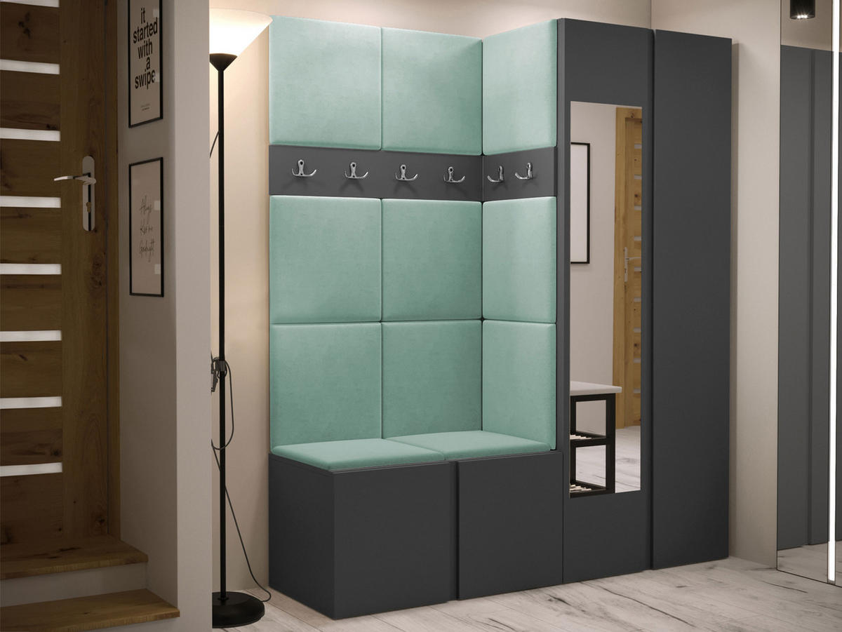 GARDEROBEN-SET Orion XII - Graphitfarben/Mintgrün, Holzwerkstoff/Kunststoff (158/186/46cm) - MIRJAN24