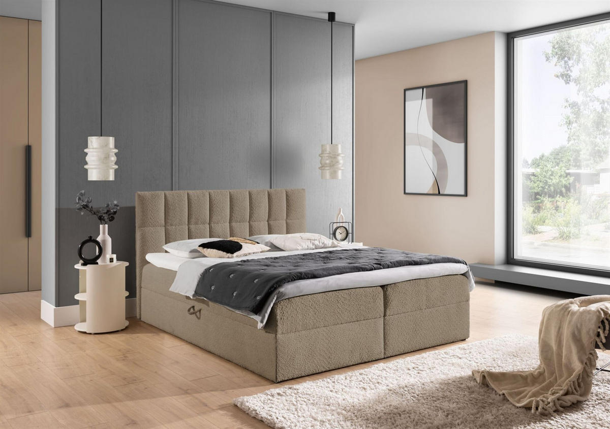 BOXBETT Dominga Premium - Beige, Holzwerkstoff/Textil (160/220cm) - Fun Möbel