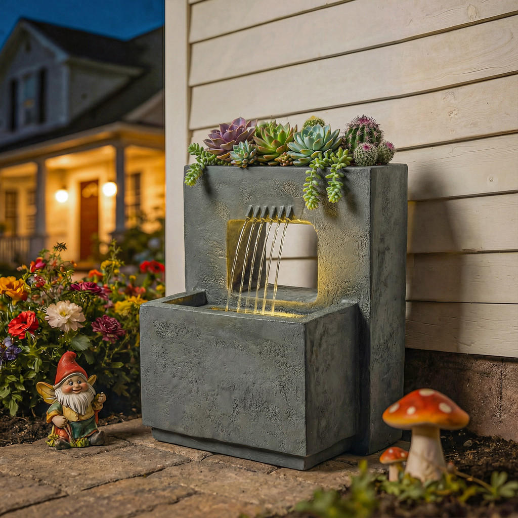 Thumbnail - Outsunny Gartenbrunnen, Dunkelgrau, Kunststoff, 45 L, 25 W, 31.5x58.5x45 cm, Gartenzubehör, Gartendeko