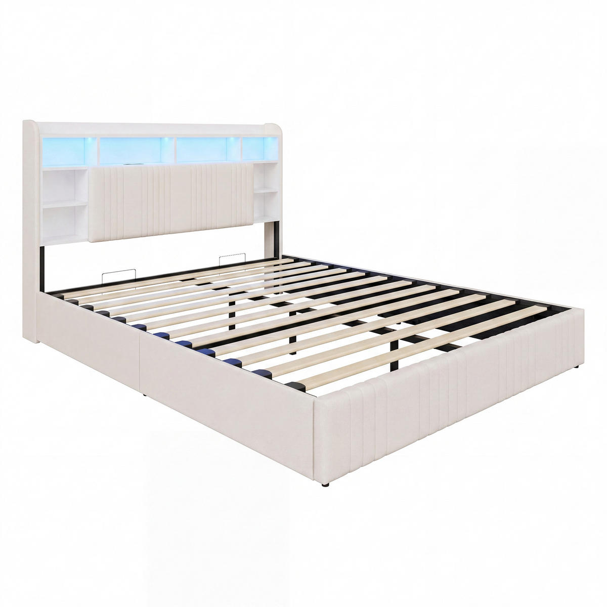 POLSTERBETT 140x200 cm Beige mit LED, Bettkasten & USB-C Ladestation - Beige, Holz (140/200cm)