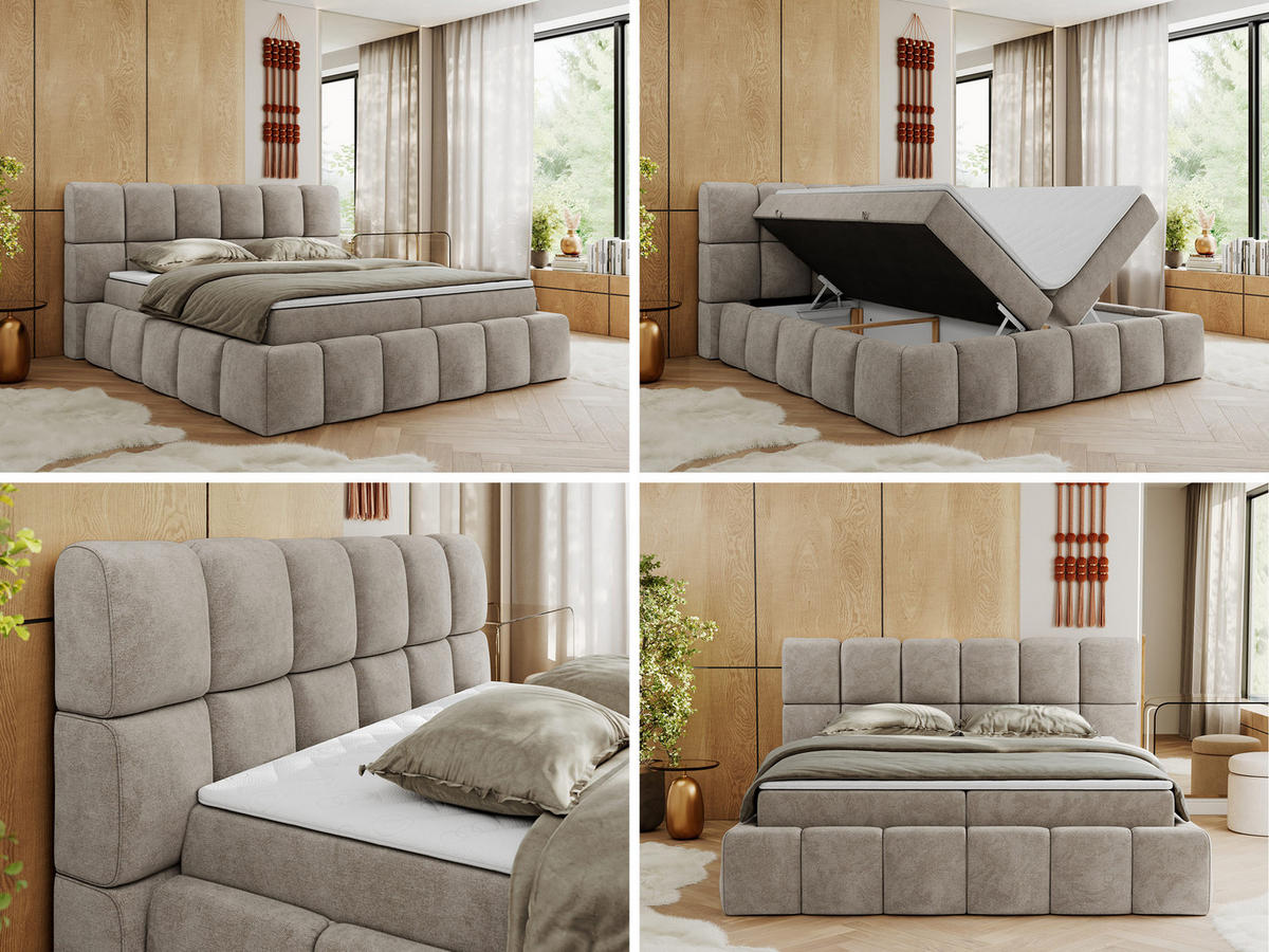 BOXBETT NIRA 160/200 - Beige Strukture - H4 - Beige, Holz/Textil (160/200cm) - MKS