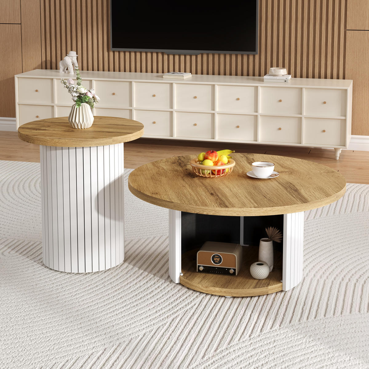 COUCHTISCH-SET 75/75/50 cm Natur aus MDF mit Stauraum - Naturfarben, Holzwerkstoff (75/75/35cm) - OKWISH