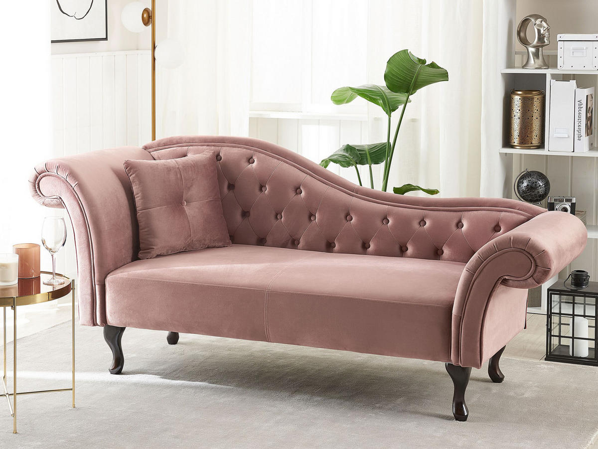 CHAISELONGUE Samtstoff rosa linksseitig Lattes - Pink, Textil (188/87/59cm) - Beliani