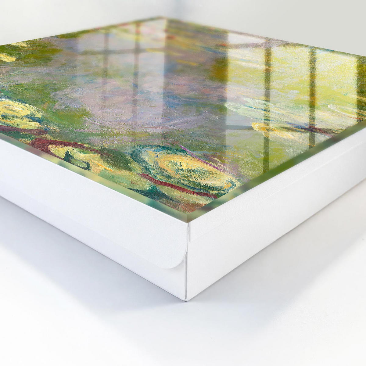 SCHLÜSSELBOX Weiß 30x30 cm – Türöffnung nach rechts - Claude Monet Seerosen - Grün, Metall (30/30/5cm) - TULUP