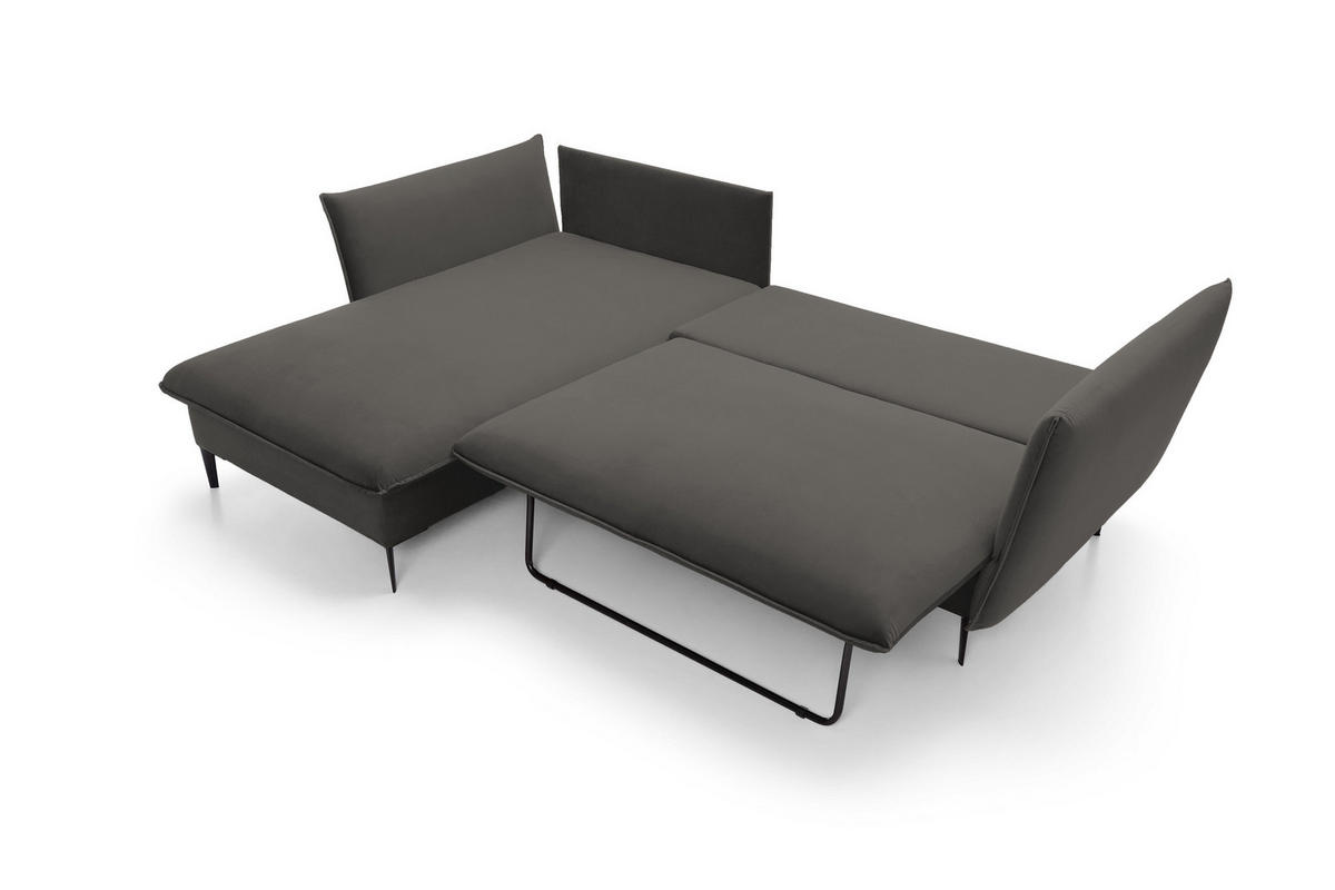 ECKSOFA GLOSS mit Schlaffunktion, Ottomane & goldenen Füßen – Samtsofa im GLOSSour-Stil mit Zierkissen, 258x167x91cm, Linke, SCHWARZ - Schwarz, Holz/Textil (167/258cm) - DomoHome