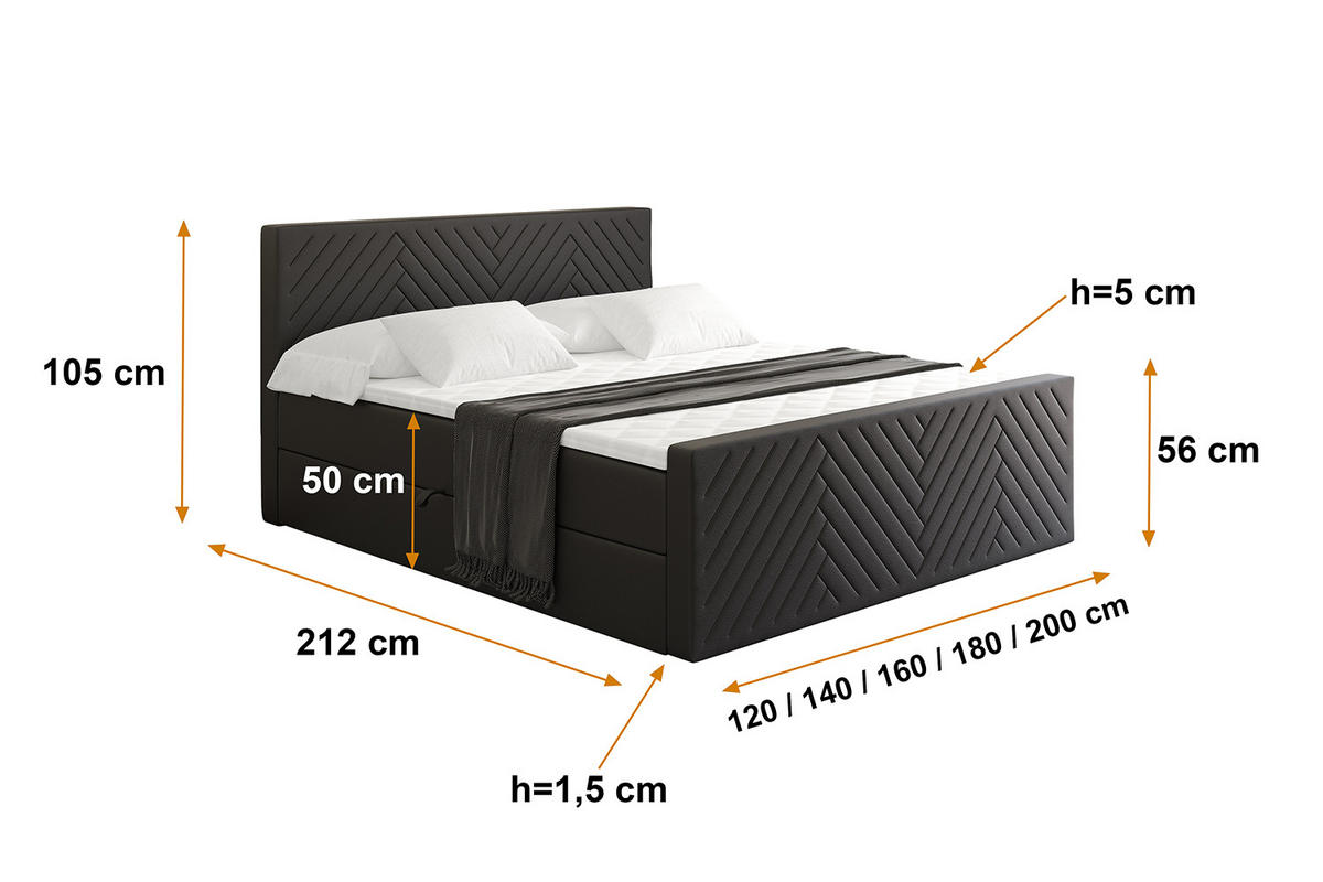 BOXBETT mit Matratze und Lattenrost - VEXA-Z - 200x200 - Schwarz Kunstleder - Schwarz, Holzwerkstoff (200/200cm) - ALTDECOR
