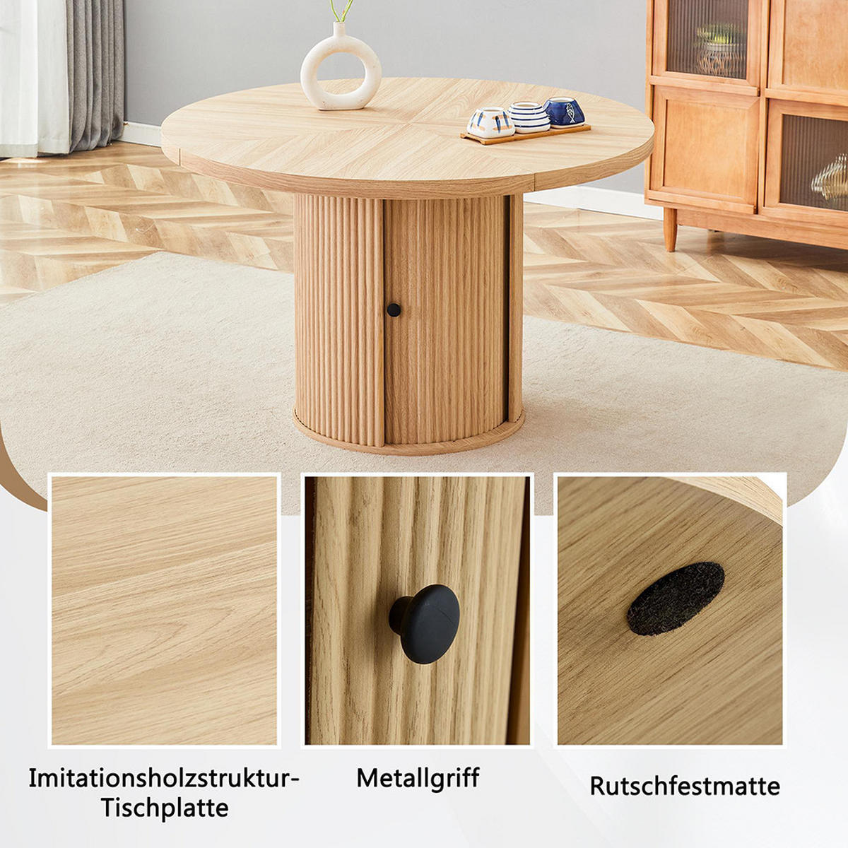 ESSTISCH mit Stauraum, Holzoptik, 115cm, Naturfarbe - Naturfarben, Holz/Holzwerkstoff (115/115/74cm) - KOMHTOM