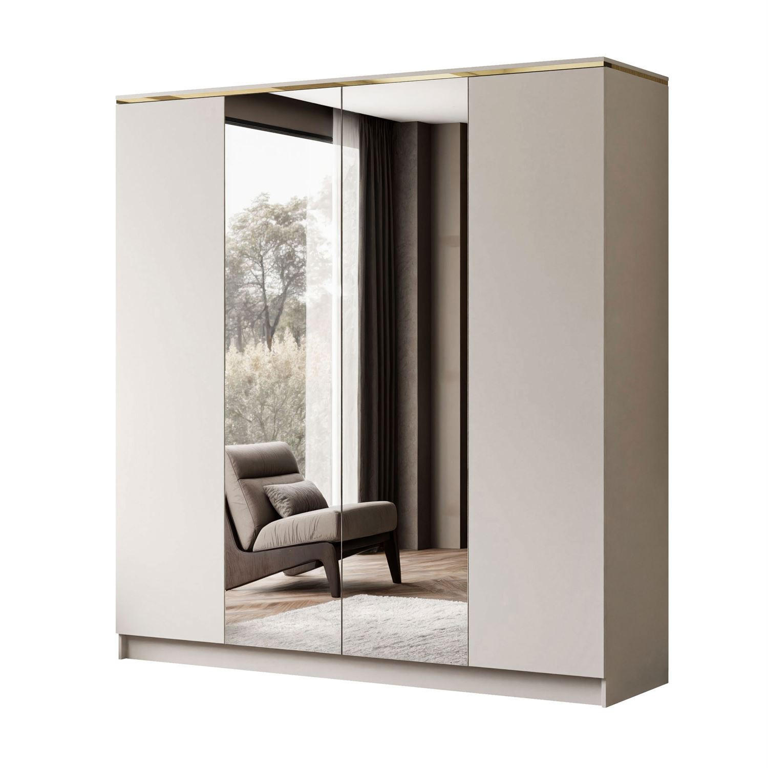 KLEIDERSCHRANK AURORA 4D mit Spiegel - Kaschmir, Holzwerkstoff (200/213/57cm) - Lookway