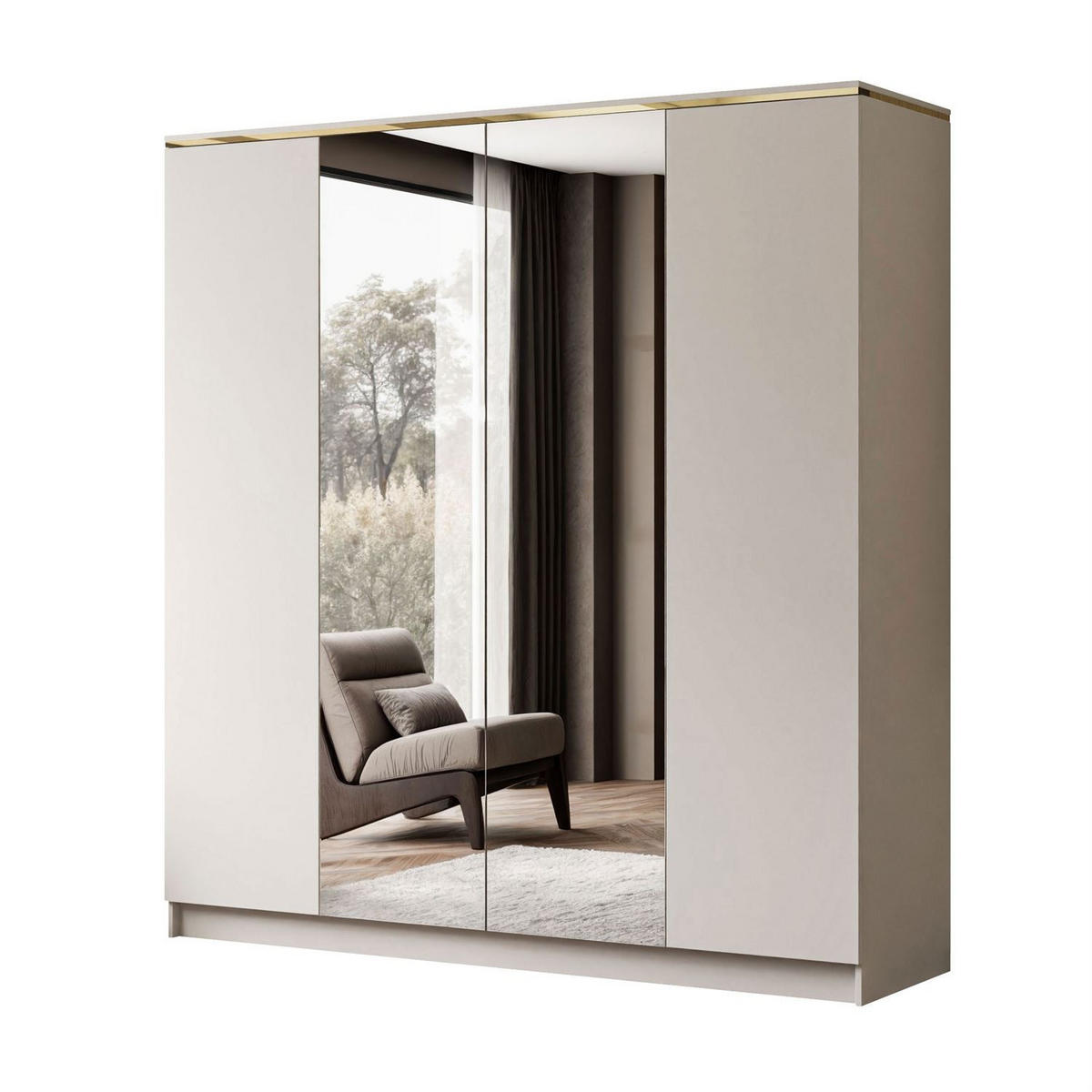 KLEIDERSCHRANK AURORA 4D mit Spiegel - Kaschmir, Holzwerkstoff (200/213/57cm) - Lookway