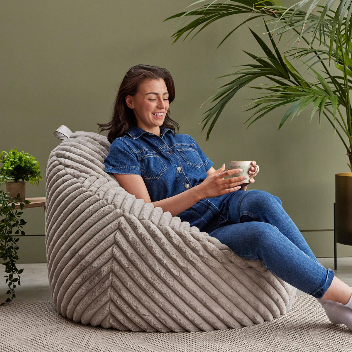 SITZSACK Sessel Kokon aus Kunstfell Cord - Grau, Kunststoff/Textil (87/73/73cm) - icon