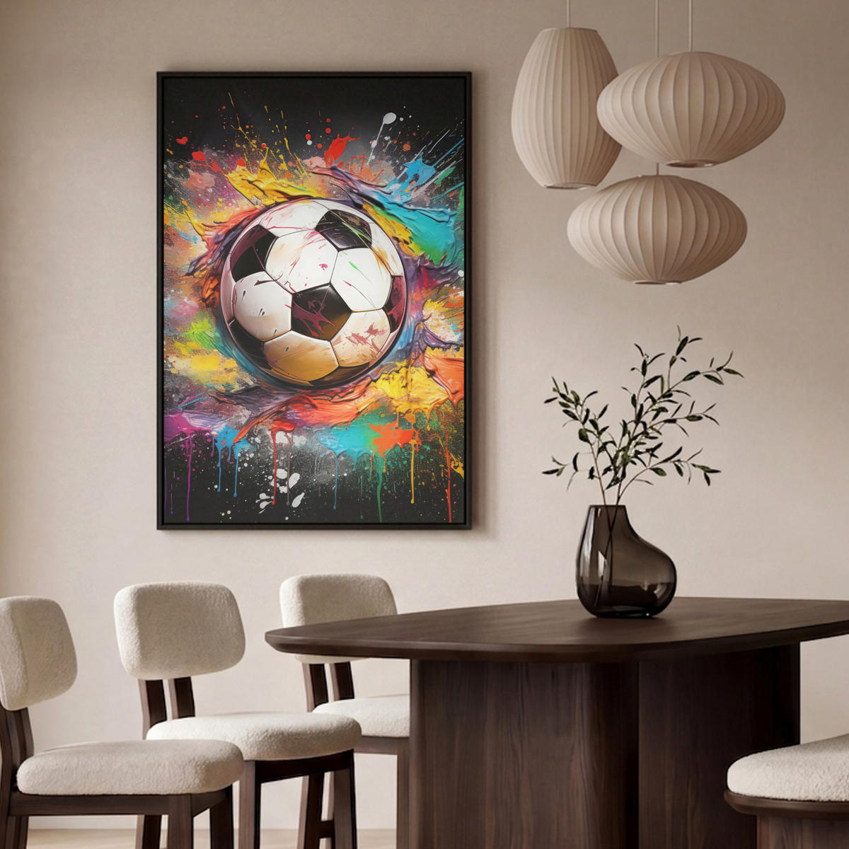 LEINWAND Bilder mit Rahmen - Fußball - Farbe - Farben - Schwarz - Weiß - 80x120 - Weiß, Textil (80/120cm) - MuchoWow
