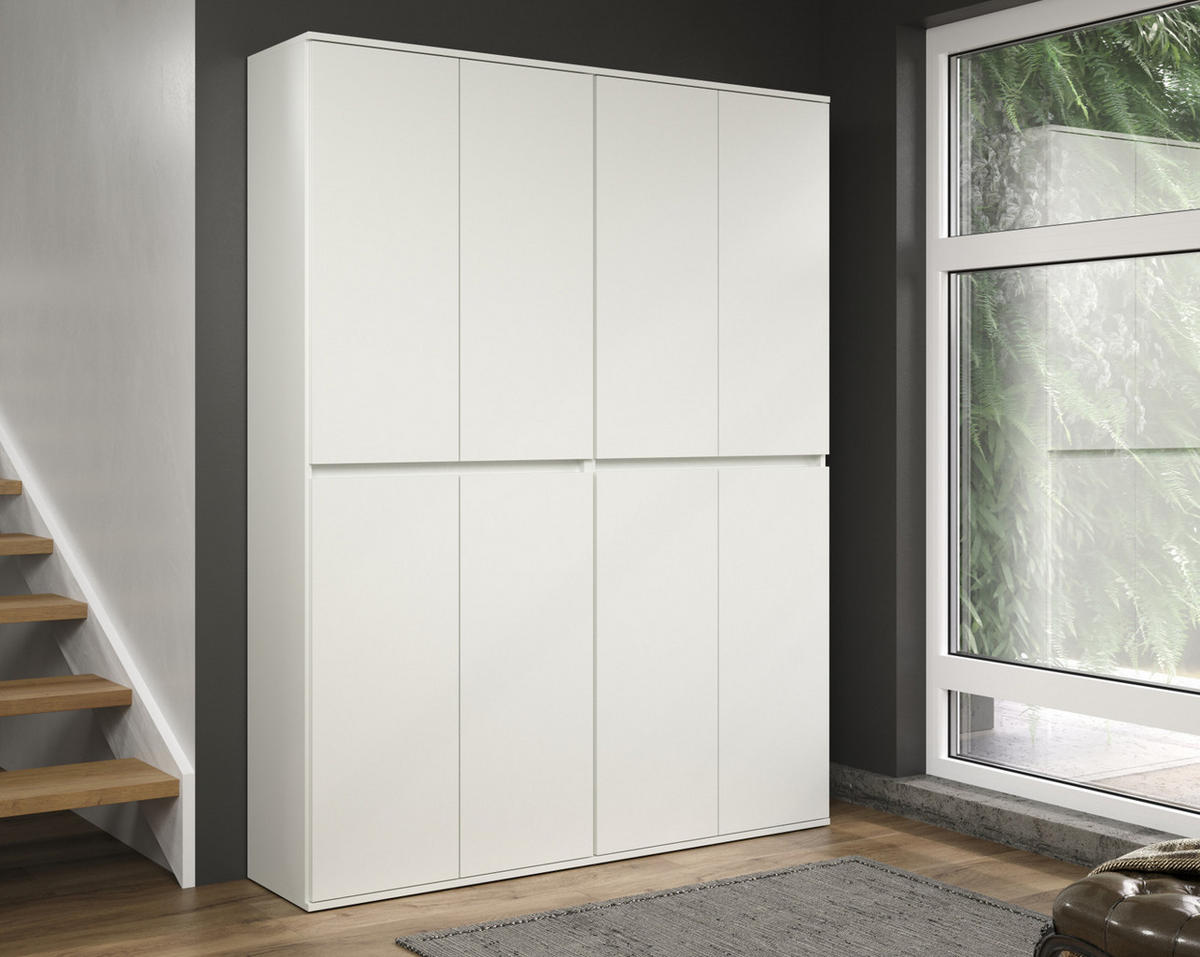 GARDEROBENSCHRANK weiß 148 x 191 cm, Schuhschrank 8-türig - Schwarz/Weiß, Holzwerkstoff/Kunststoff (148/191/34cm) - Top.Furn