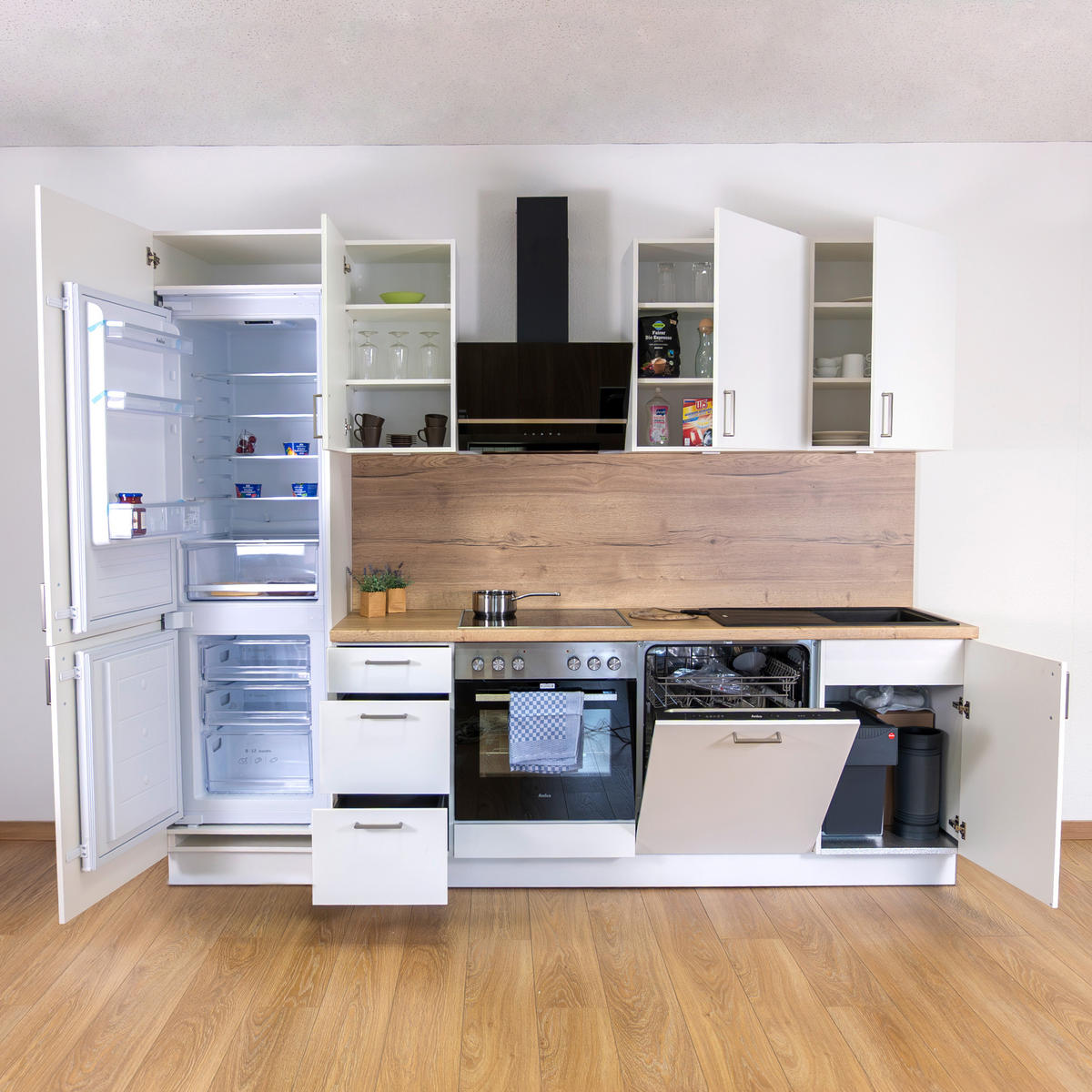 KÜCHENLEERZEILE „Dresden“ 270 cm – ohne E-Geräte – Steingrau – mit Zubehör - Edelstahlfarben/Grau, Holzwerkstoff/Metall (270/210/60cm) - GEBA